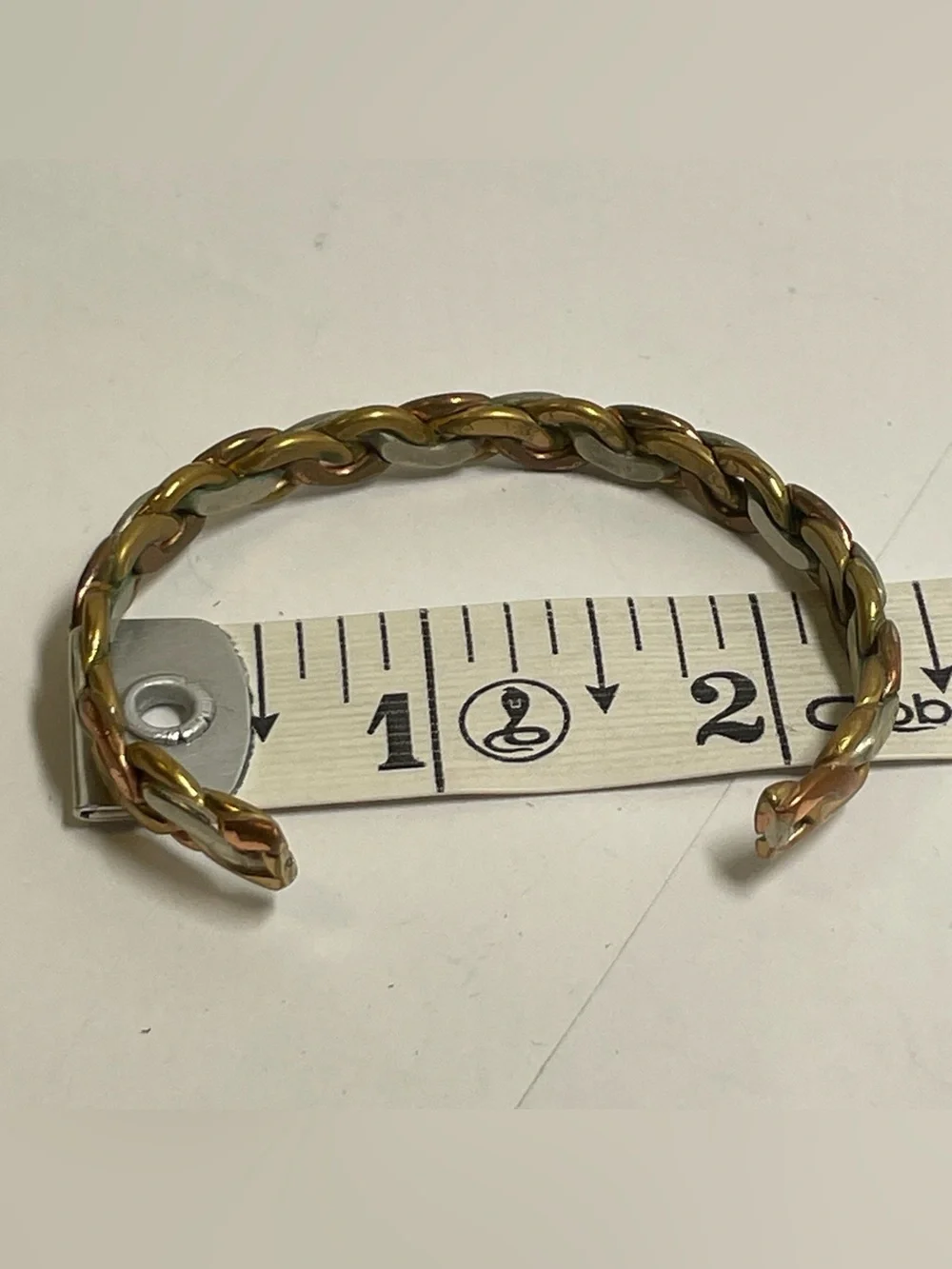 Vintage Artisan Crafted Braid Multicolor Tri Color Metal Coppery Cuff Bracelet